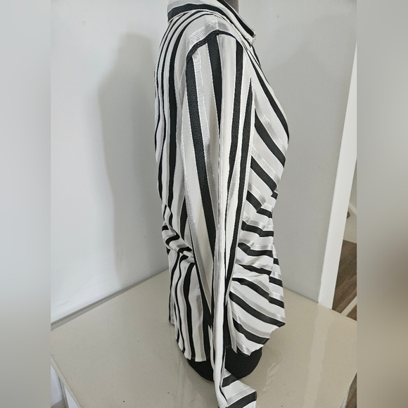 Black, white, silver, stripe blouse - Picture 2 of 8